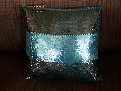 SEQUINS-STRIPES-BLACK-&-AQUA-CUSHION-40-cm-X-40-cm-SQUARE-NEW-DESIGNER